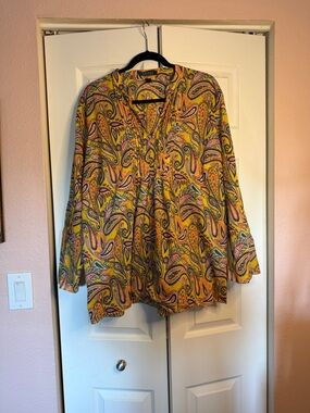 Lauren Ralph Lauren 2X Paisley Blouse Boho Tunic 100% Cotton Colorful Top